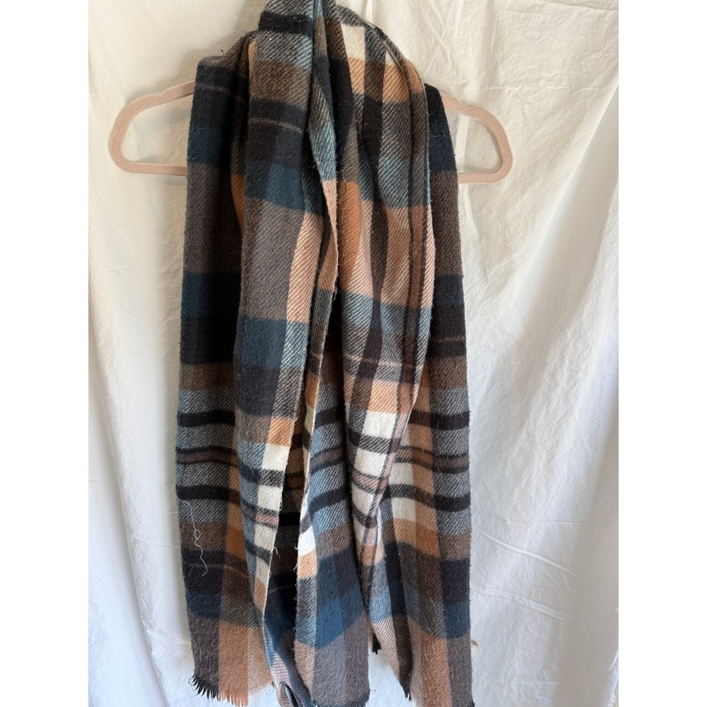Vince Camuto Plaid Blanket Scarf Brown Tan Blue Oversized Wrap One Size